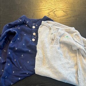 Carter's Navy Anchor & Gray Stripe Long-Sleeve open bottom pajamas - 2-Pack